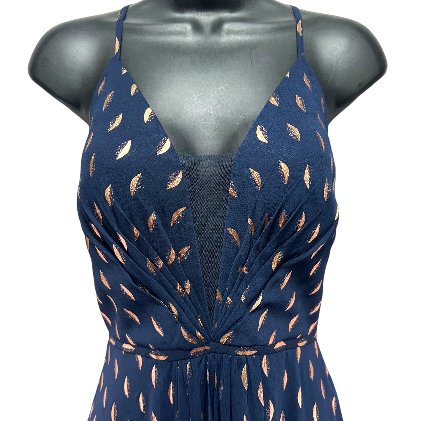 Metallic Print Plunging Illusion GownBy Aqua For Bloomingdales In Navy, Size: 0