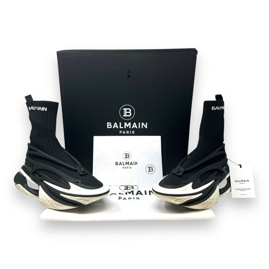 Unicorn High Top Knit & Rubber Sneakers Shoes Luxury Designer By Balmain In Black & White, Size: 11