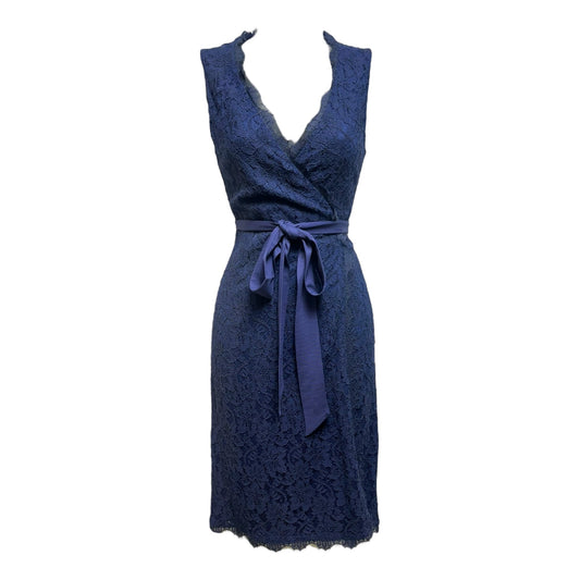 Julianna Two Lace Wrap Dress in Midnight Designer By Diane Von Furstenberg In Navy, Size: 0