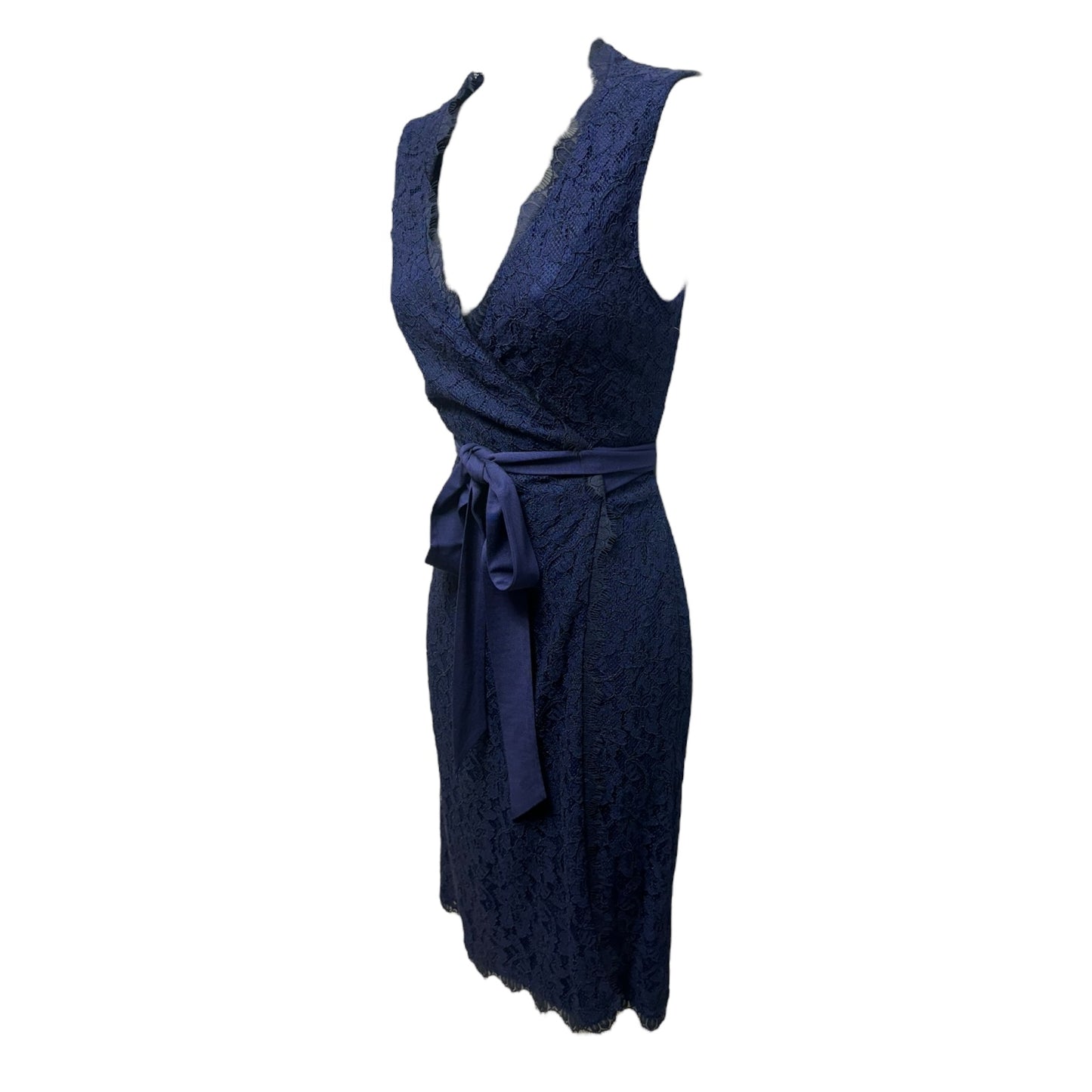 Julianna Two Lace Wrap Dress in Midnight Designer By Diane Von Furstenberg In Navy, Size: 0