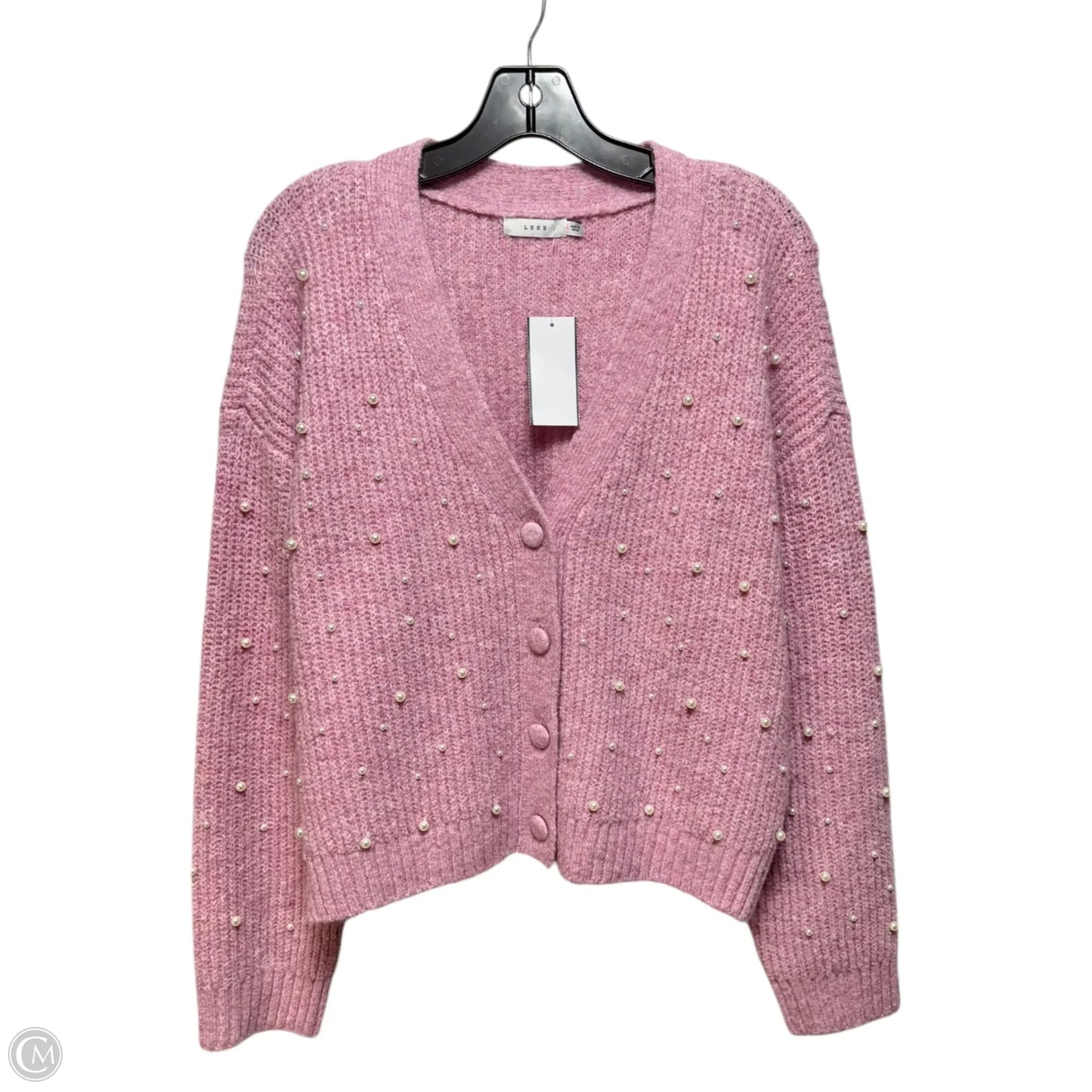 Pearl Embellished Sweater Cardigan By Lush In Pink, Size: L