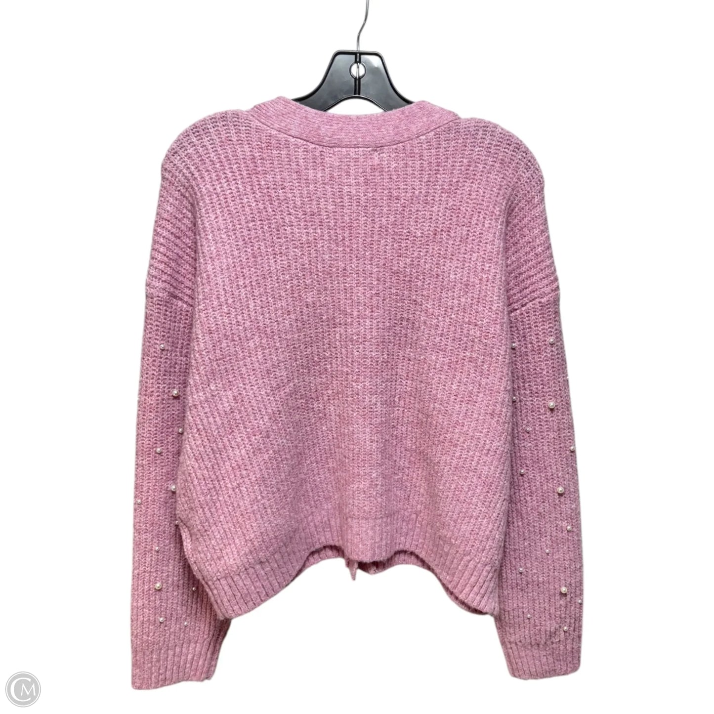 Pearl Embellished Sweater Cardigan By Lush In Pink, Size: L