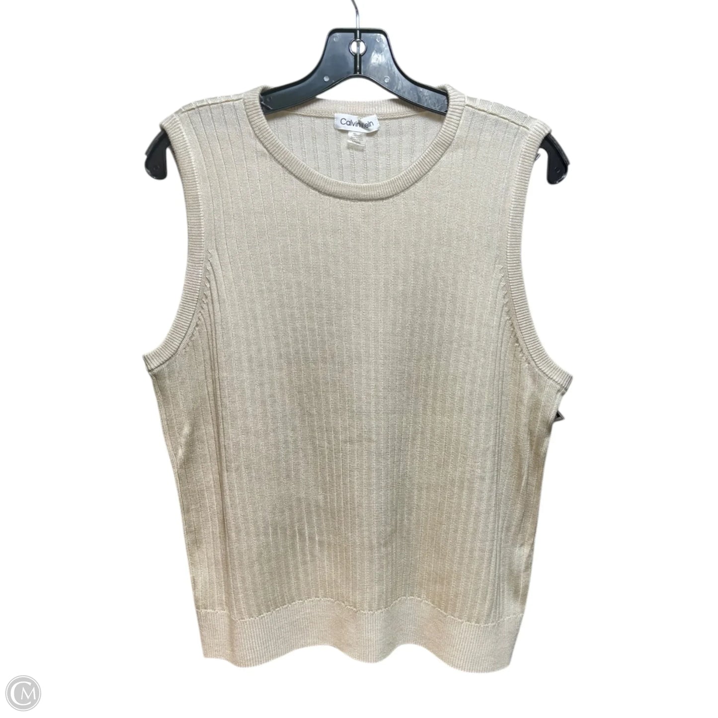 Ribbed Knit Top Sleeveless By Calvin Klein In Cream, Size: L