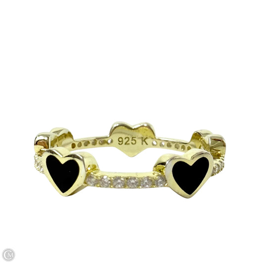 Black Heart Crystal & Gold Over Sterling Silver Band Ring By Unbranded, Size: 7