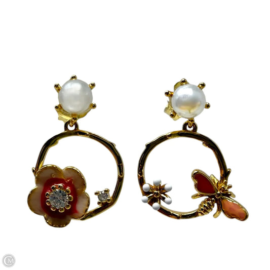 Gold Over Sterling Spring Pearl Earrings Dangle/drop By Unbranded