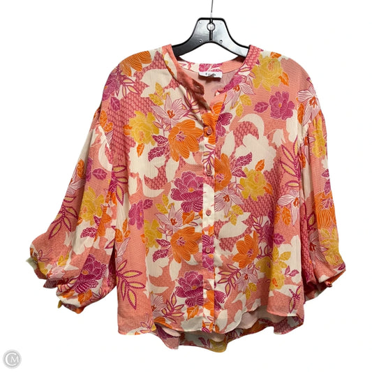 The Elodie Kat Bubble Sleeve Button Up Blouse By Fate In Floral Print, Size: S