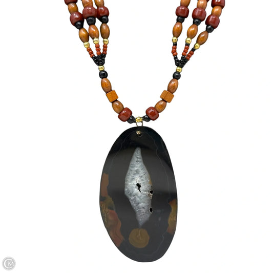 Agate Slice Beaded Statement Necklace By Unbranded