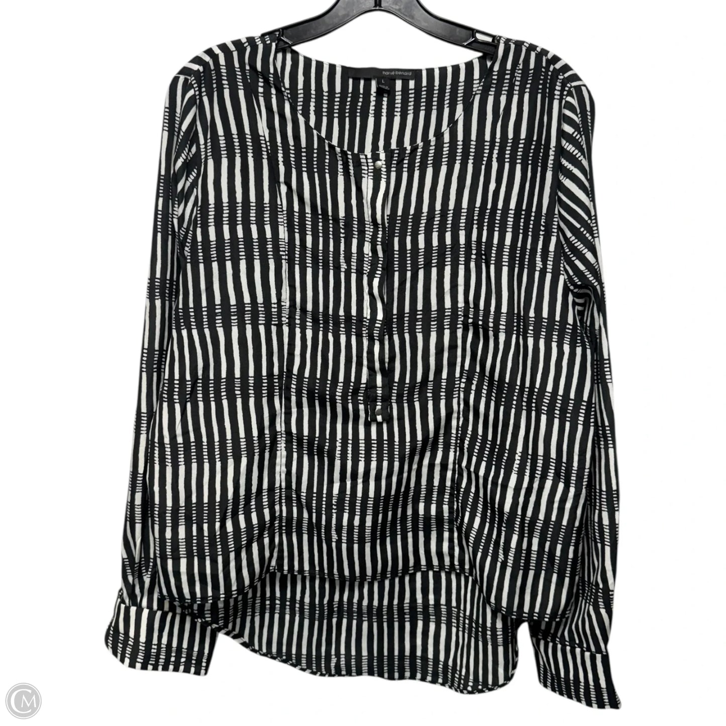 Blouse Long Sleeve By Harve Bernard In Black & White, Size: L