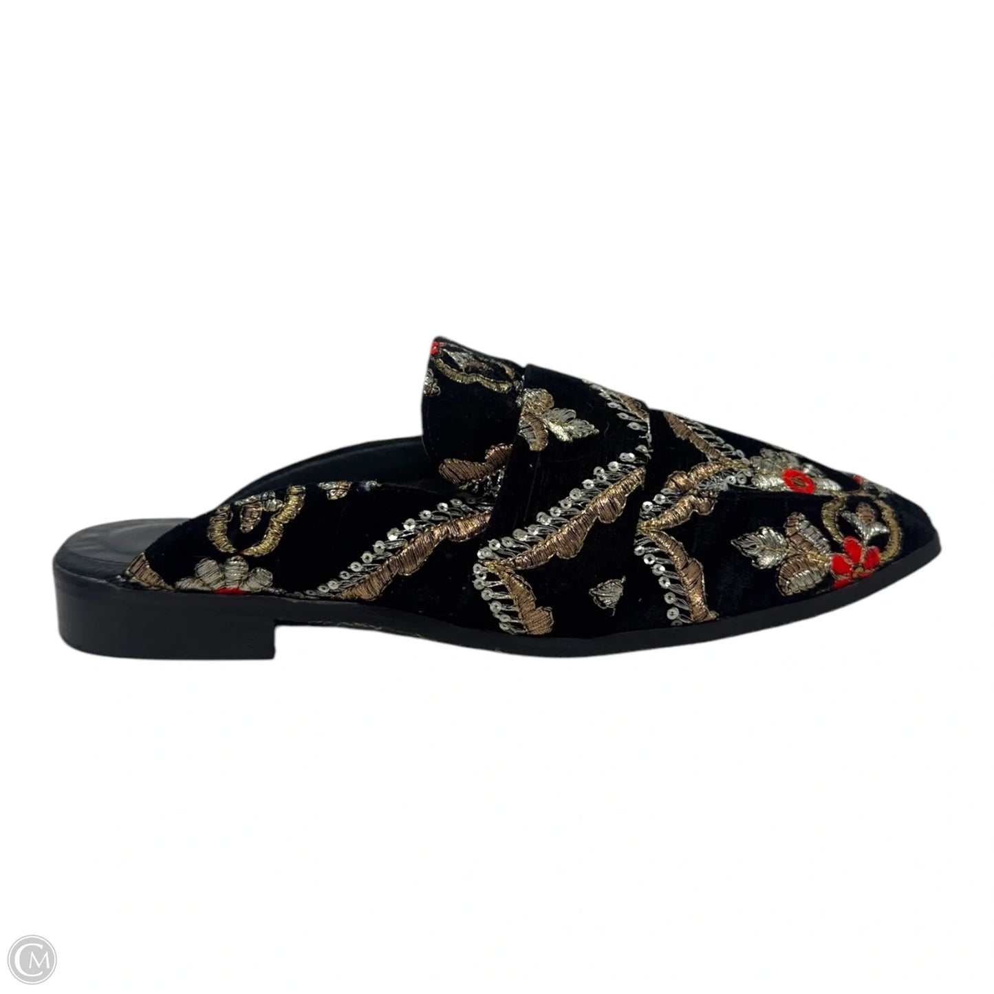 At Ease Embroidered Velvet Loafer Mules By Free People In Multi-colored, Size: 10