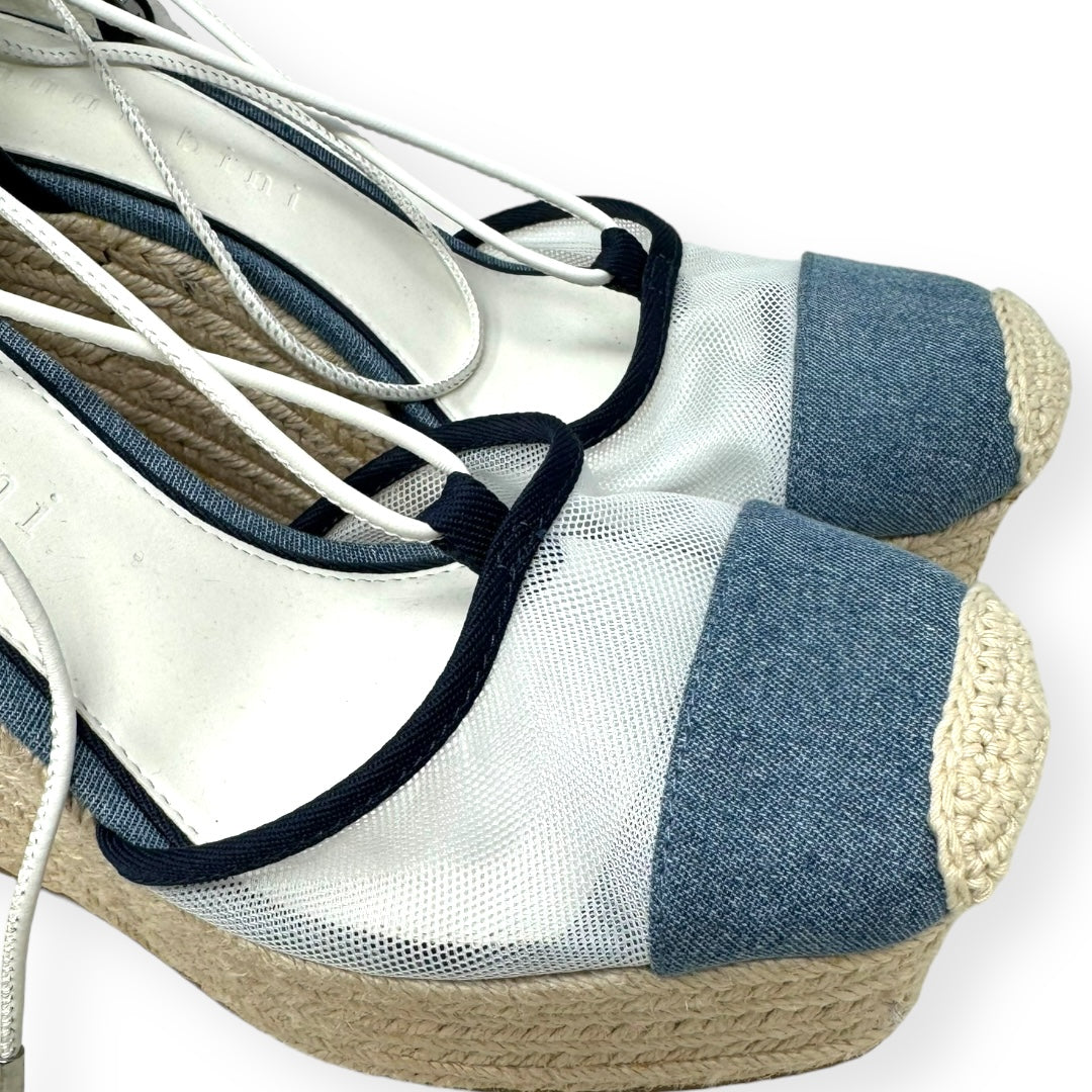 Santoro Two Denim Ankle Wrap Espadrille Platform Wedges Gianni Bini, Size 9.5