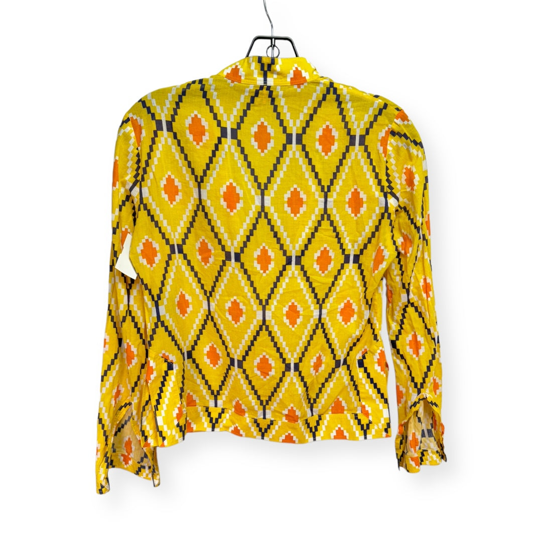 Printed Cotton Blouse in Yellow Designer Tory Burch, Size 2