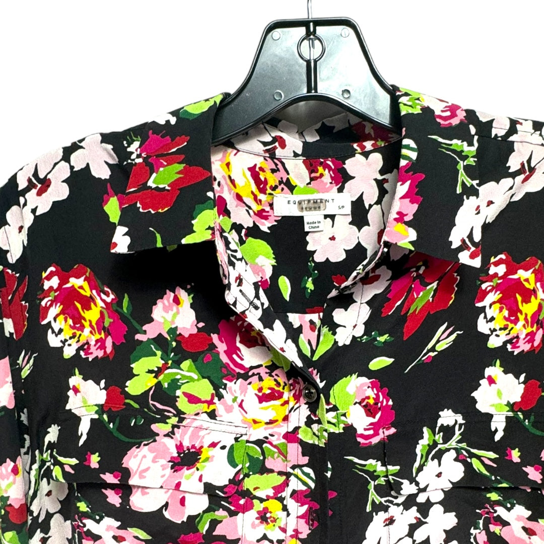 100% Silk Blouse Long Sleeve By Equipment In Floral, Size: S