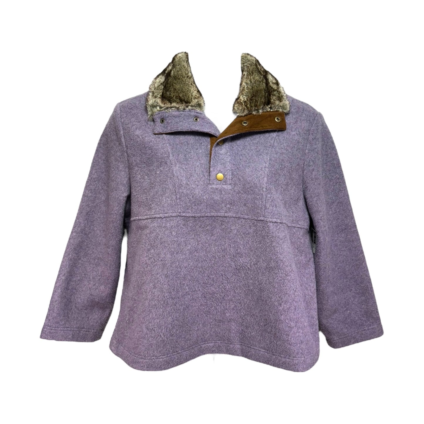 Faux Fur Collar Fleece Pullover By Orvis In Purple, Size: Xl