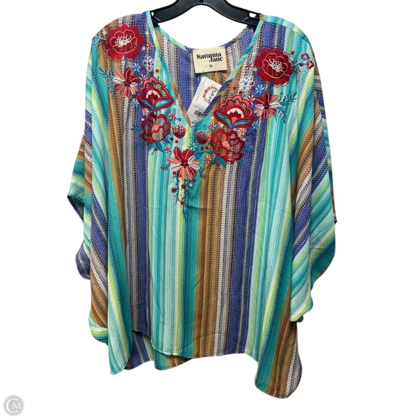 Top Short Sleeve By Savanna Jane In Multi-colored, Size: 2x