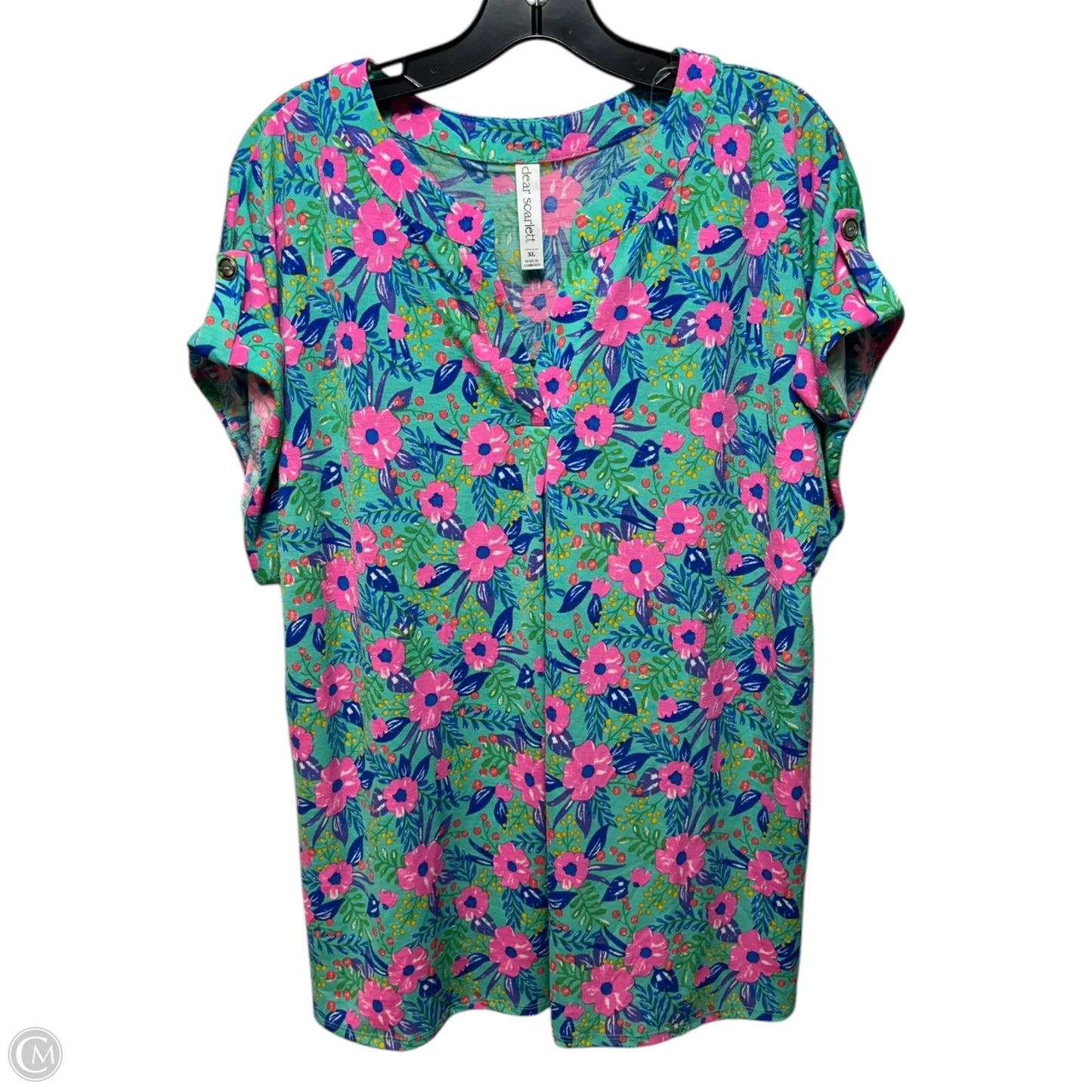 Top Short Sleeve By Dear Scarlett In Floral Print, Size: Xl