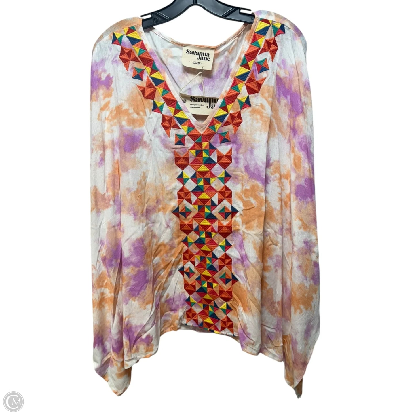 Top Short Sleeve By Savanna Jane In Multi-colored, Size: 1x