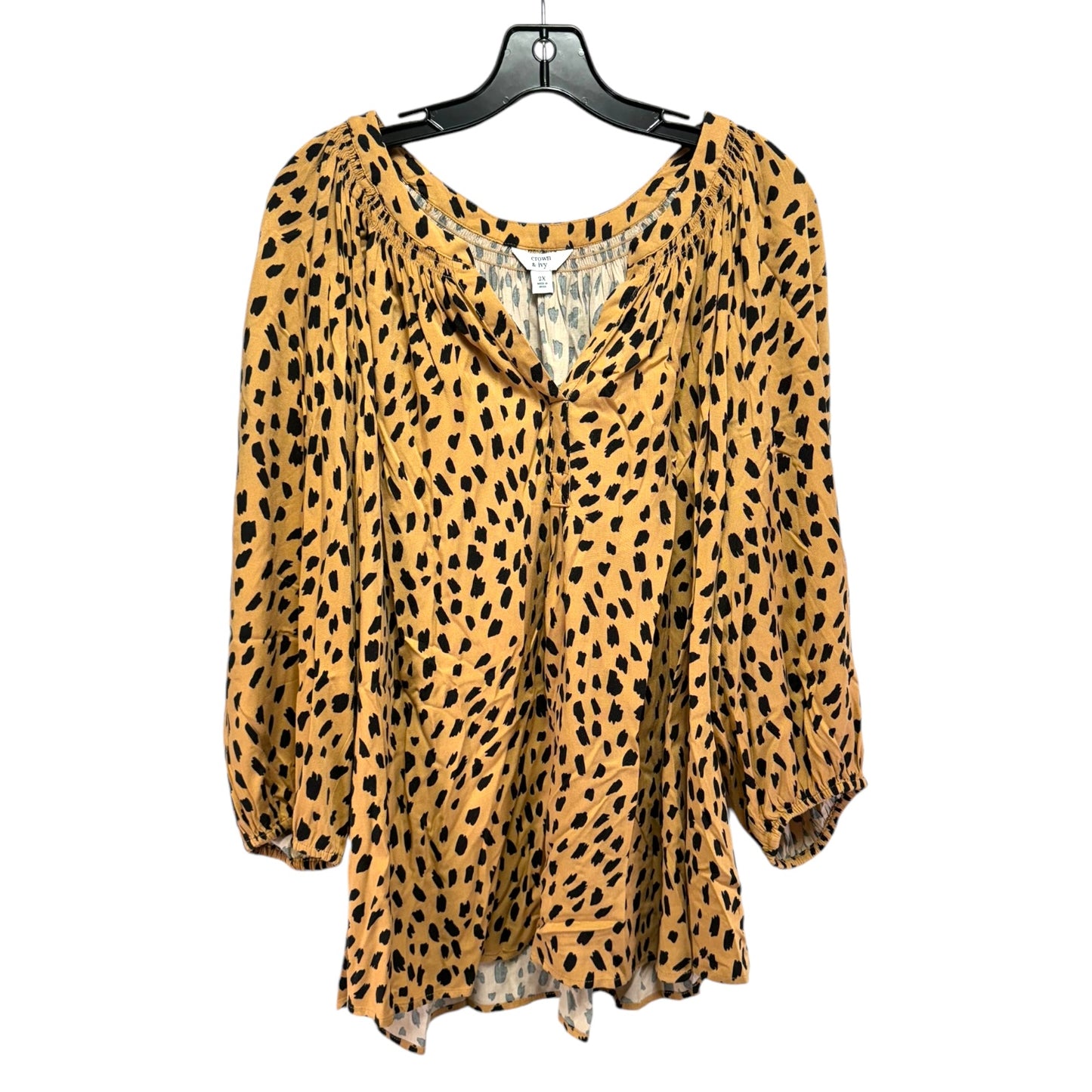 Top 3/4 Sleeve By Crown And Ivy In Animal Print, Size: 2x