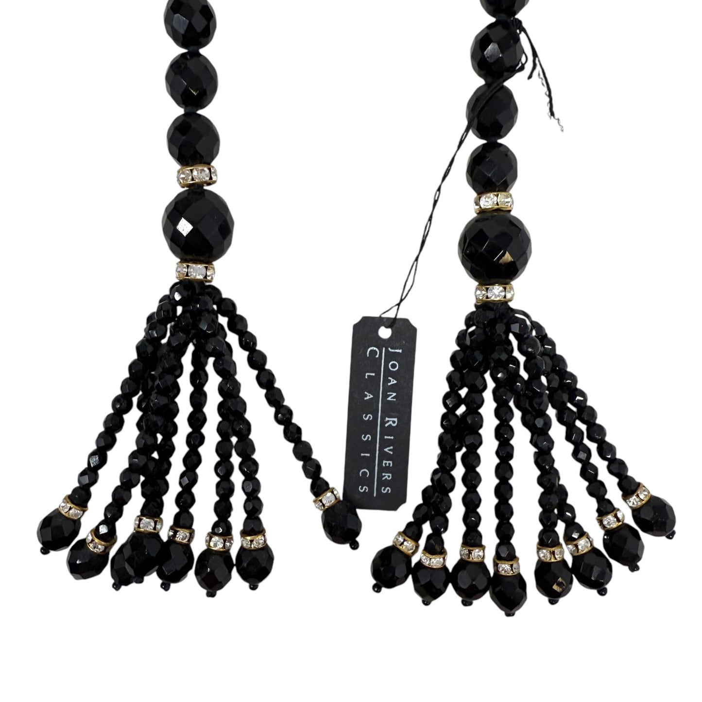 Black Jet Faceted Czech Glass Bead Lariat Necklace By Joan Rivers