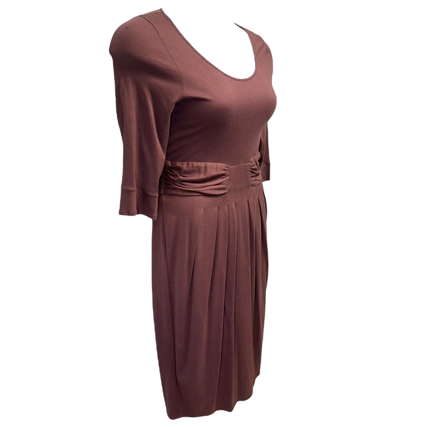 Scoop Neck Ruched Waist Pima Cotton Blend Midi Dress By Peruvian Connection In Brown, Size: M