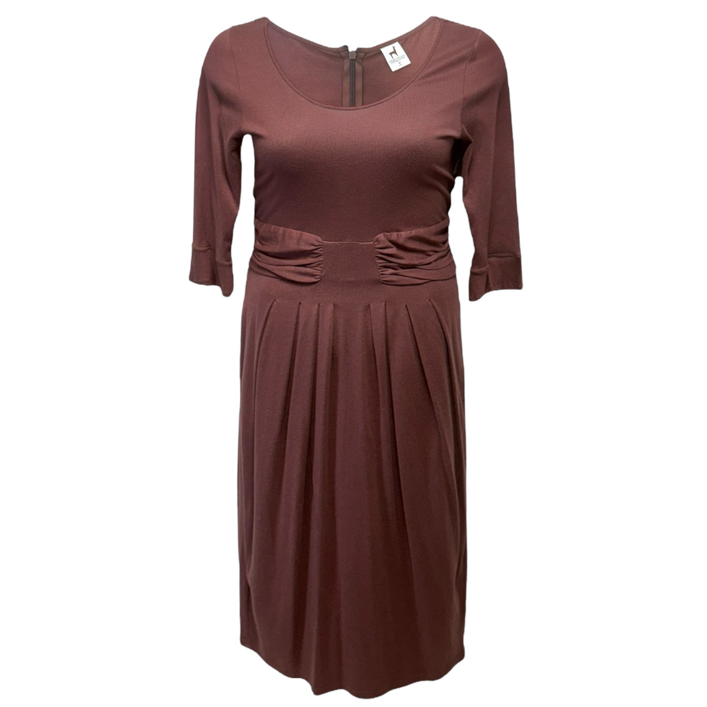 Scoop Neck Ruched Waist Pima Cotton Blend Midi Dress By Peruvian Connection In Brown, Size: M