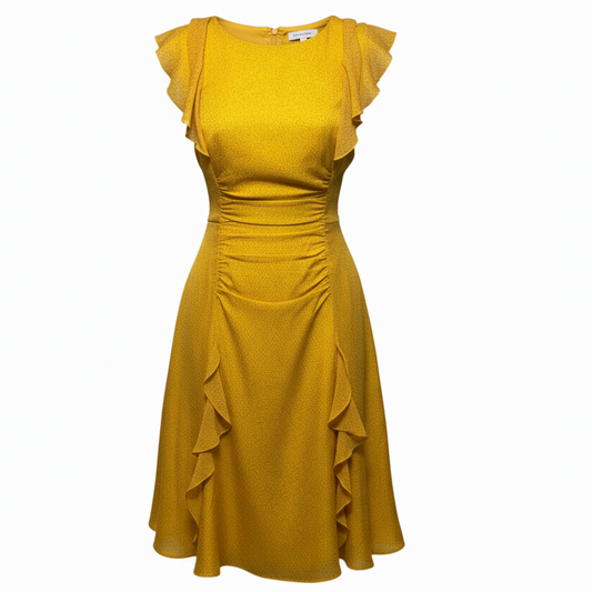 Silk A-Line Dress Designer By Halston In Yellow, Size: 4