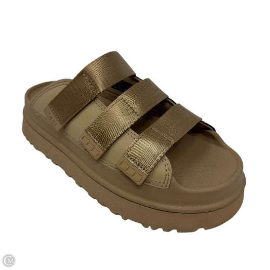 Goldenglow Velcro Platform Sandals Designer By Ugg In Tan, Size: 9