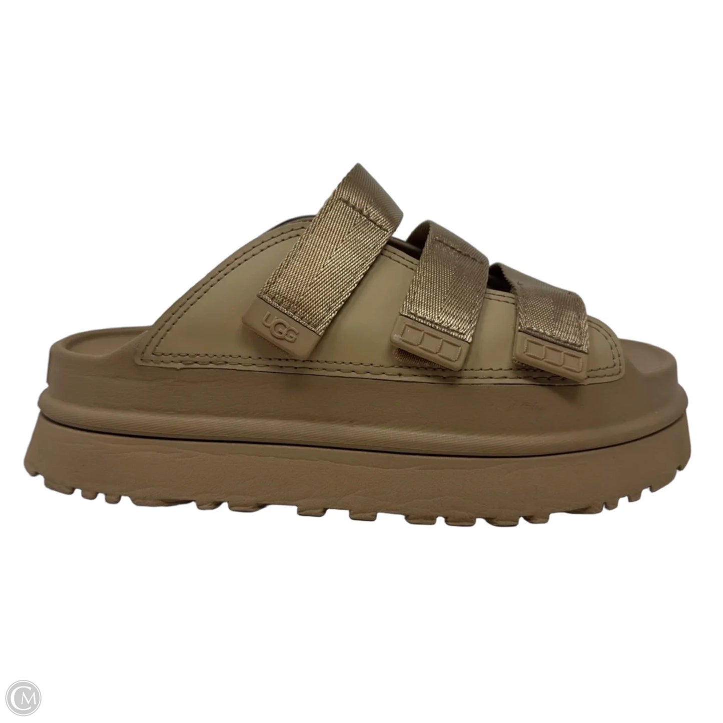Goldenglow Velcro Platform Sandals Designer By Ugg In Tan, Size: 9