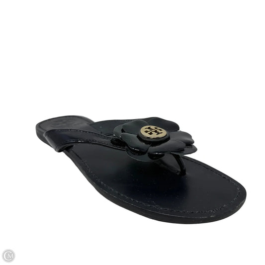 Breely Patent Leather Flower Thong Sandals Designer By Tory Burch In Black, Size: 6