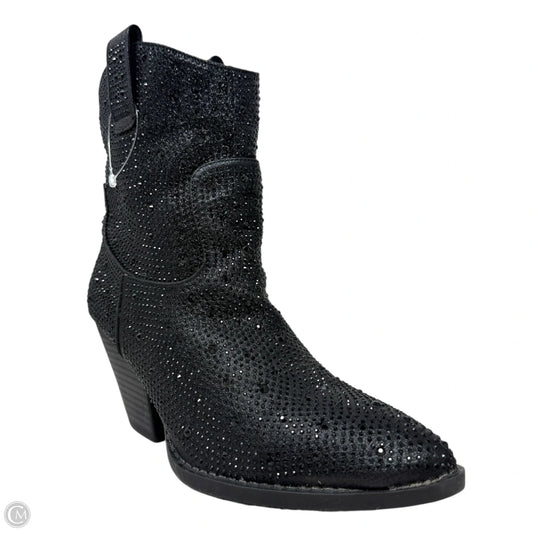 Rhinestone Western Booties By Forever In Black, Size: 8