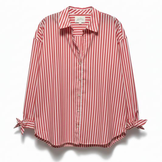 Lesia Relaxed Button Down Designer By Lilly Pulitzer In Rococo Red Cabana Stripe, Size: S