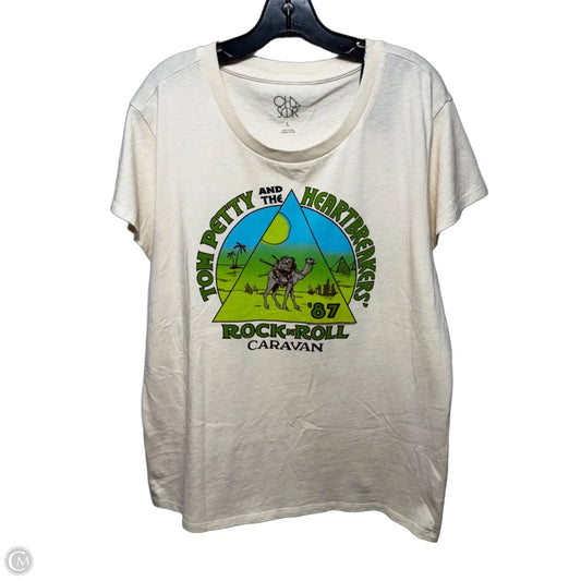 Tom Petty Top Short Sleeve By Clothes Mentor In Cream & Green, Size: L