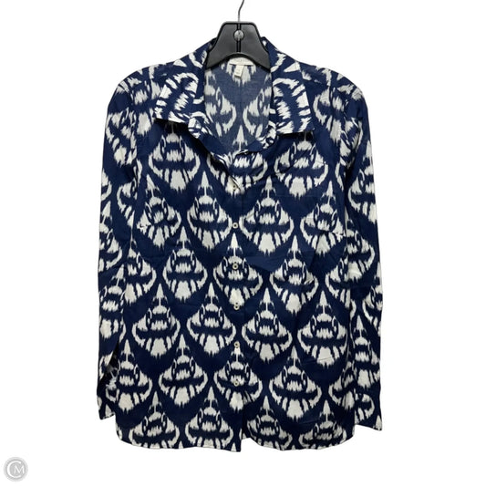Top Long Sleeve By Talbots In Blue & Cream, Size: S