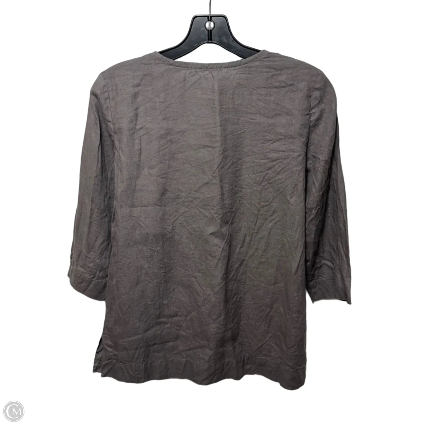 Irish Linen Top 3/4 Sleeve By Eileen Fisher In Grey, Size: XS