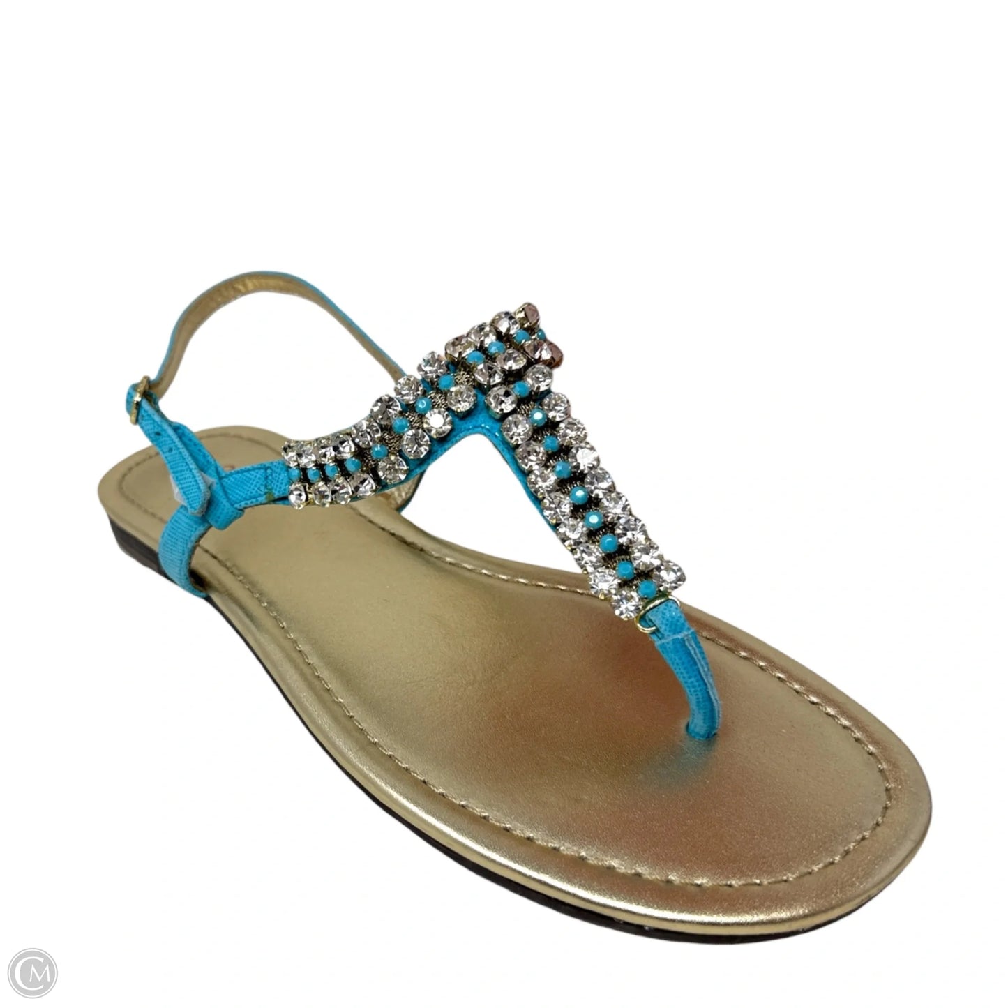 Rhinestone Embellished Thong Sandals Designer By Lilly Pulitzer In Blue & Gold, Size: 9.5