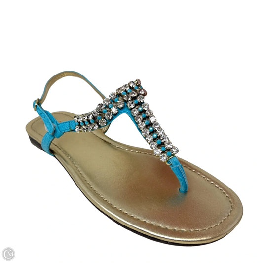 Rhinestone Embellished Thong Sandals Designer By Lilly Pulitzer In Blue & Gold, Size: 9.5