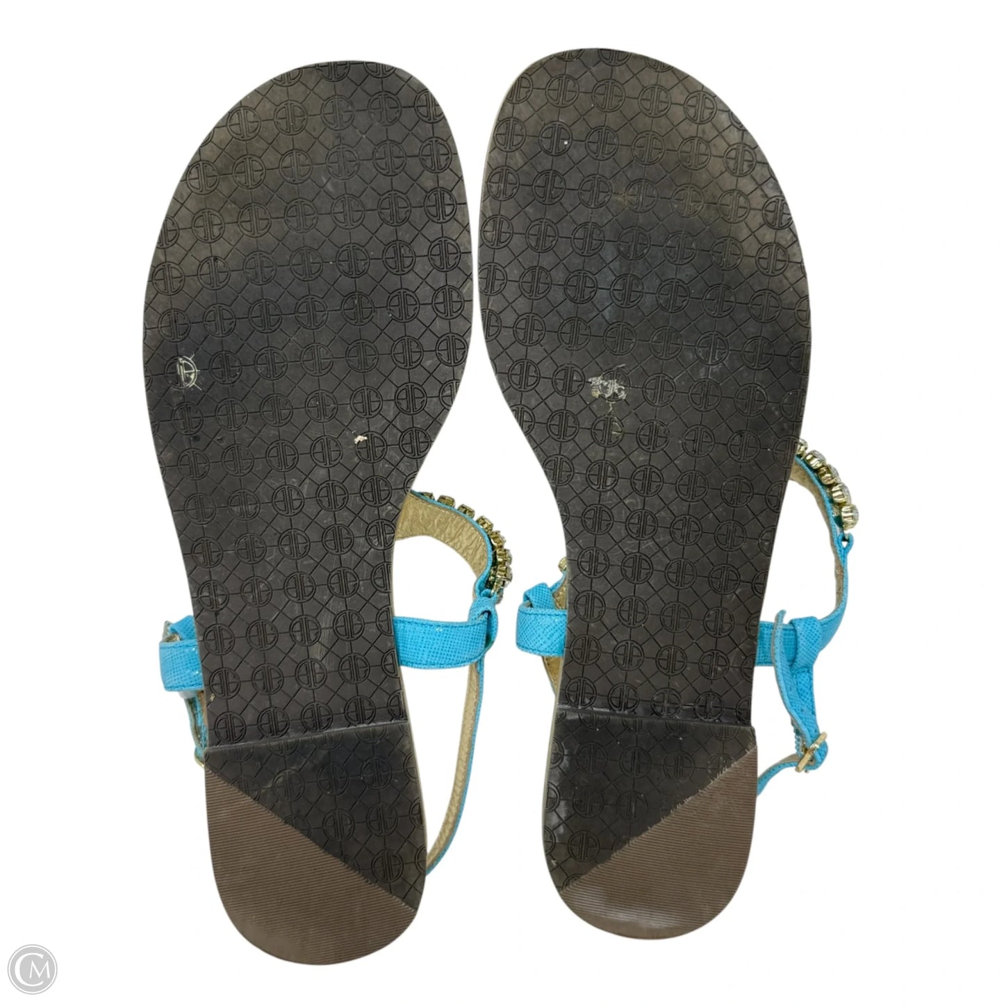 Rhinestone Embellished Thong Sandals Designer By Lilly Pulitzer In Blue & Gold, Size: 9.5