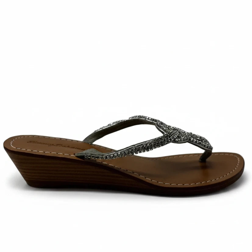 Jeweled Wedge Thong Sandals By Tommy Bahama In Tan & Silver, Size: 10