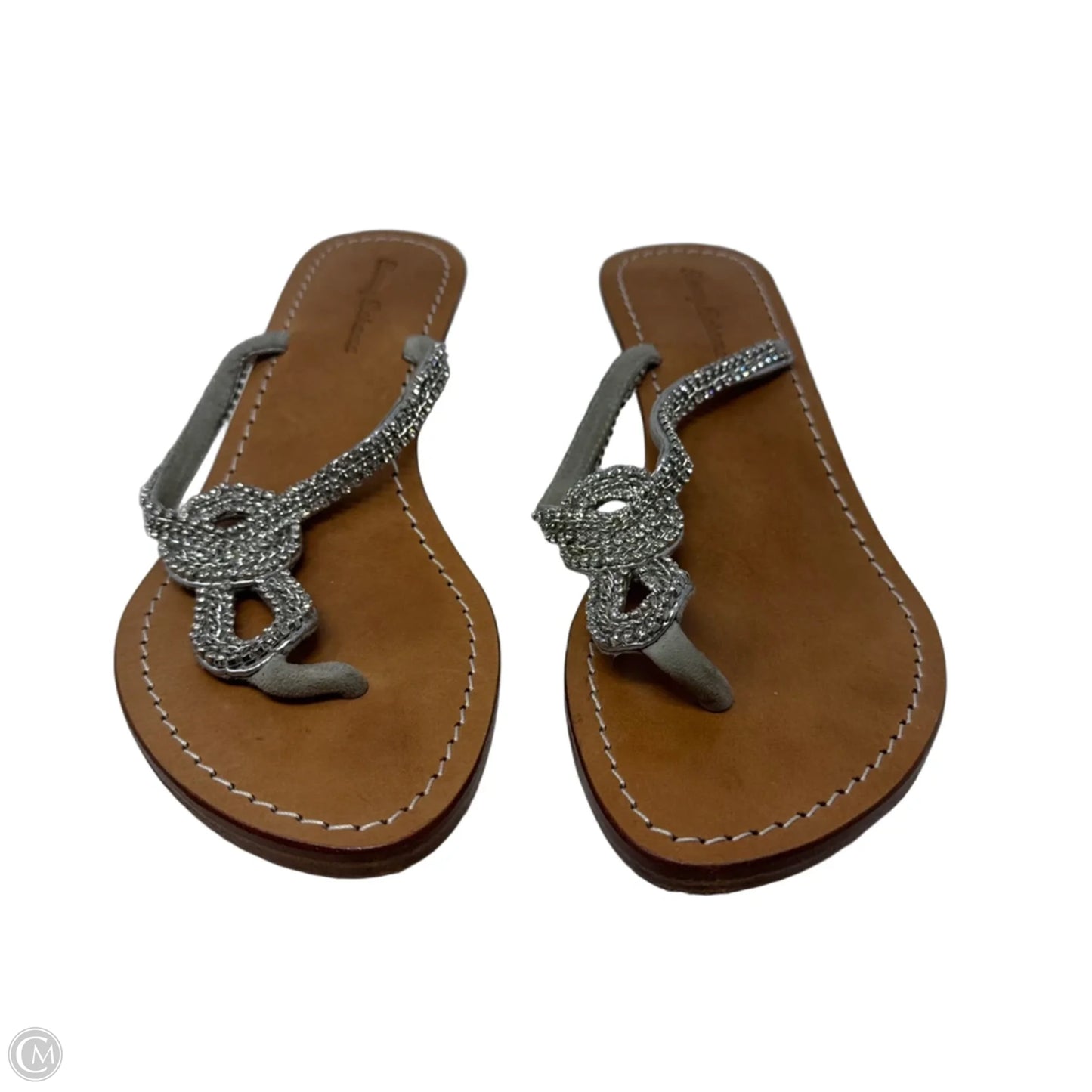 Jeweled Wedge Thong Sandals By Tommy Bahama In Tan & Silver, Size: 10