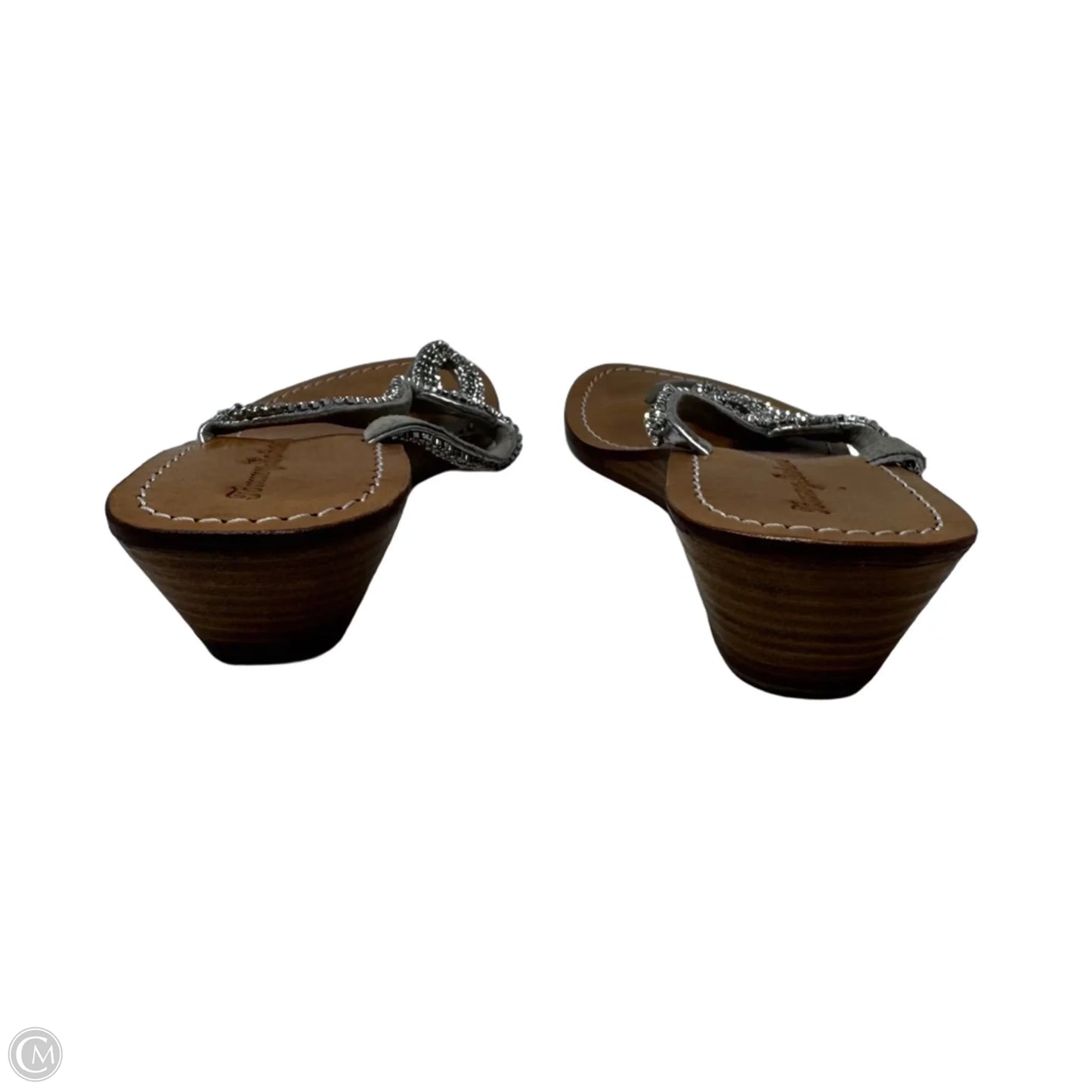 Jeweled Wedge Thong Sandals By Tommy Bahama In Tan & Silver, Size: 10