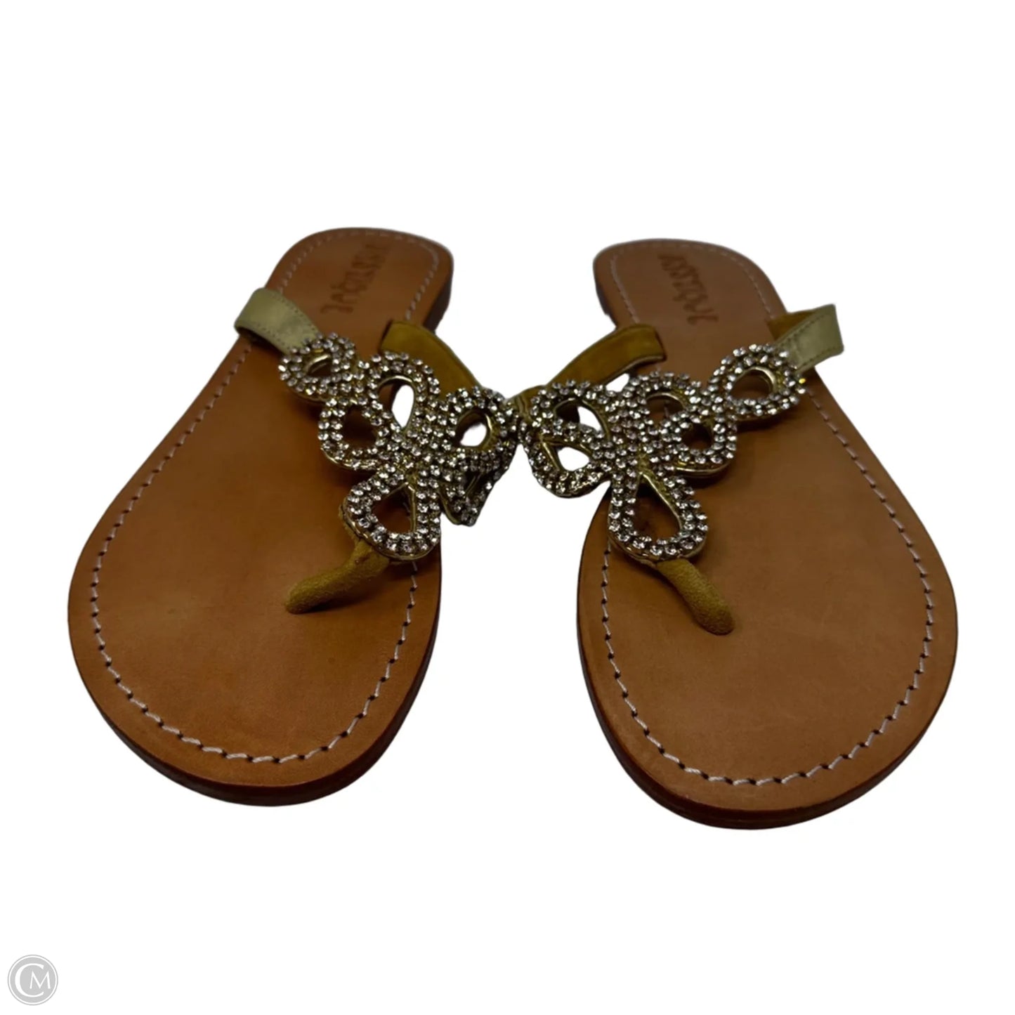 Jeweled Flip Flop Sandals By Mystique In Gold & Tan, Size: 9