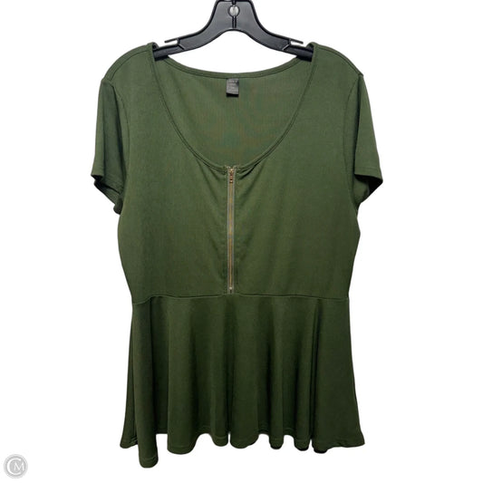 Zip Peplum Top Short Sleeve By Shein In Green, Size: 2x