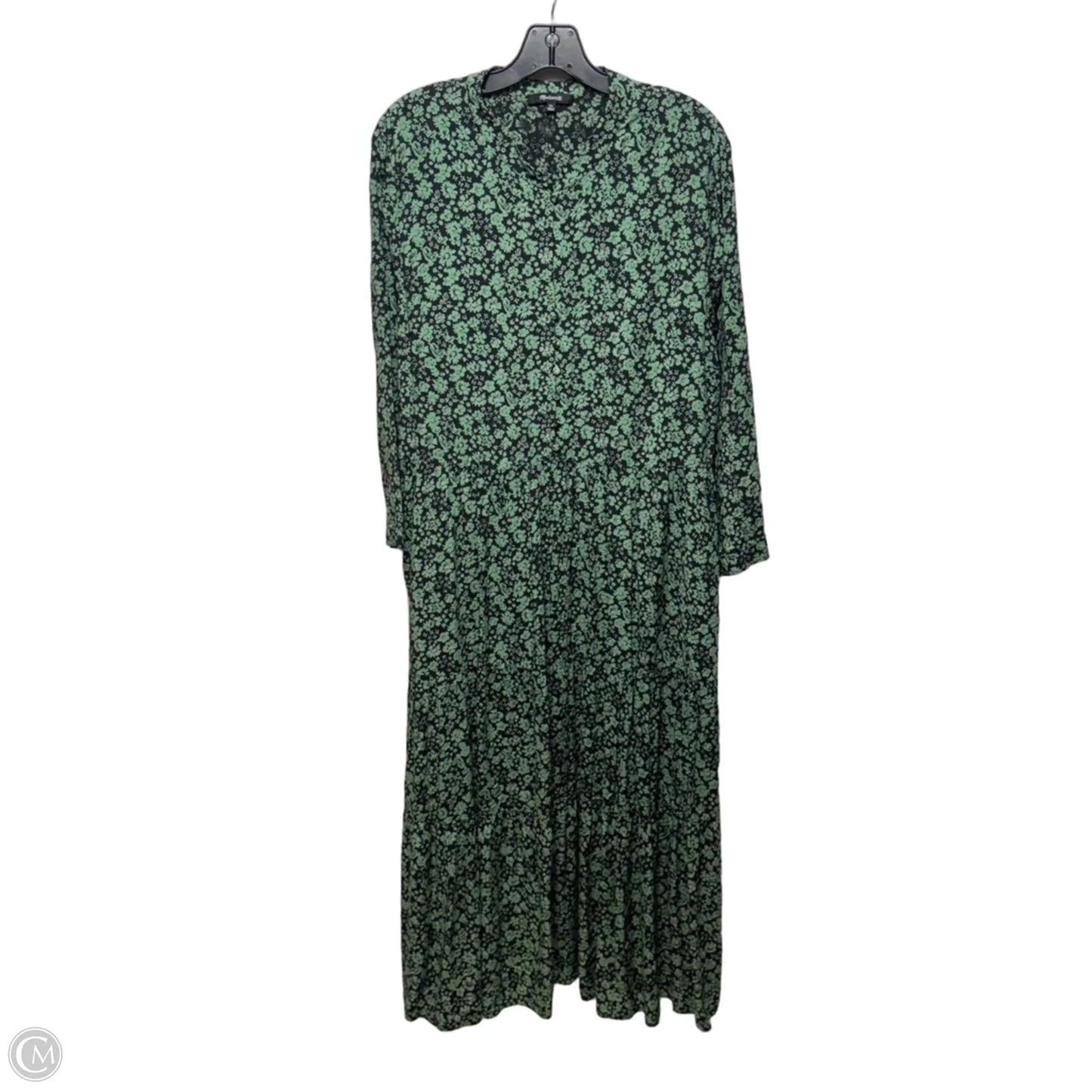 Button-Front Tiered Midi Dress By Madewell In Fleur Field Black & Green, Size: XL