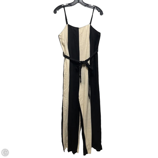 Linen Blend Jumpsuit By Aaron & Amber In Black & Cream, Size: L