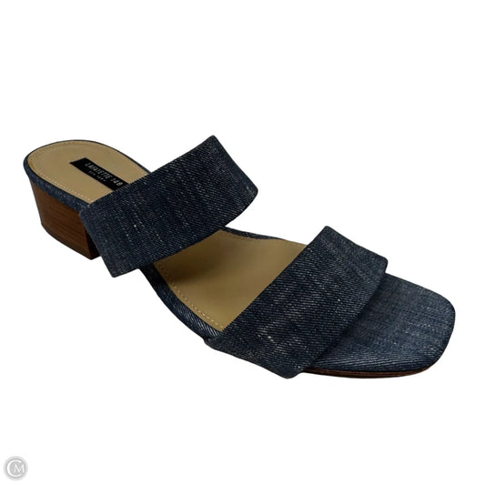 Denim Block Heel Slide Sandals Designer By Lafayette 148 In Blue, Size: 8