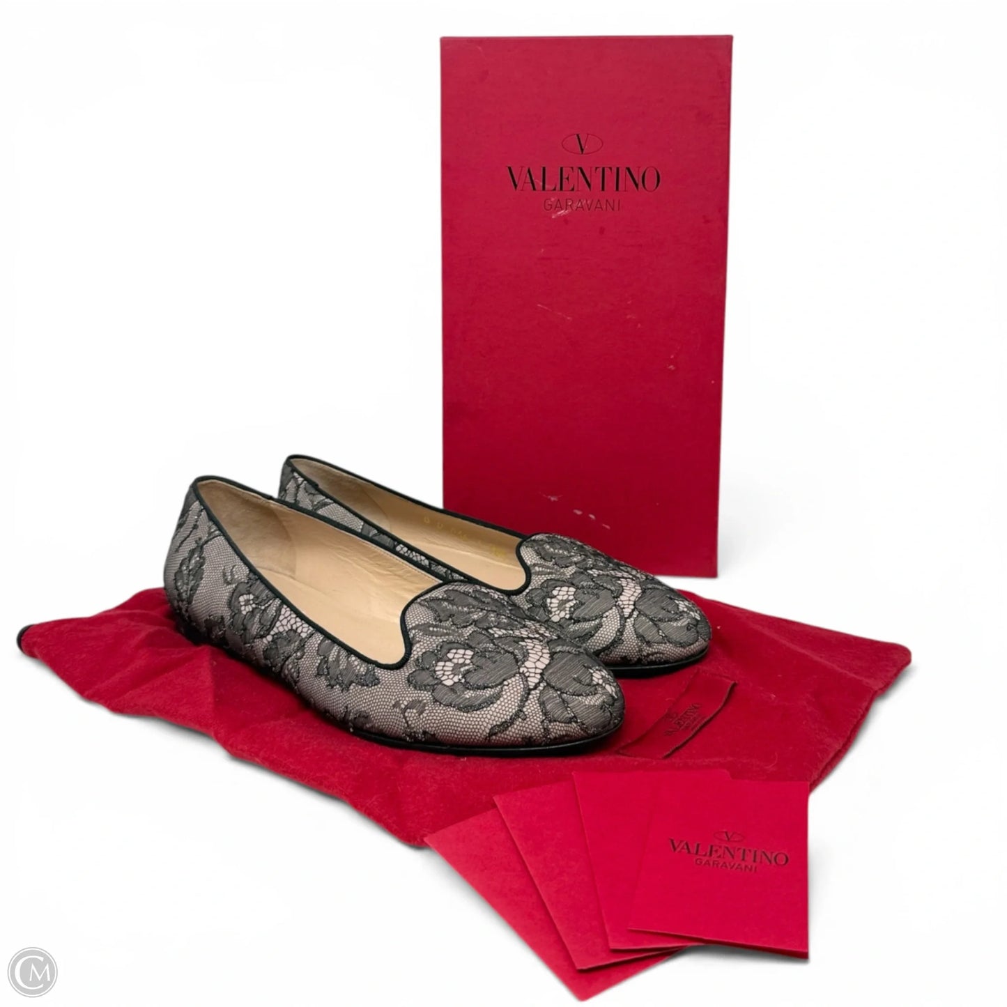Caviar Crystal Lace Smoking Slippers In Blush Luxury Designer By Valentino-garavani In Black & Cream, Size: 8.5 (38.5)