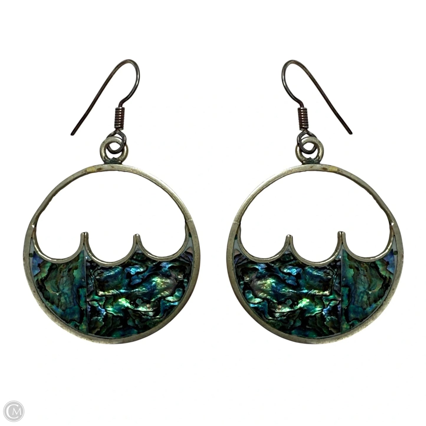 Vintage Aplaca Mexican Sterling Silver & Inlay Abalone Shell Dangle  Earrings