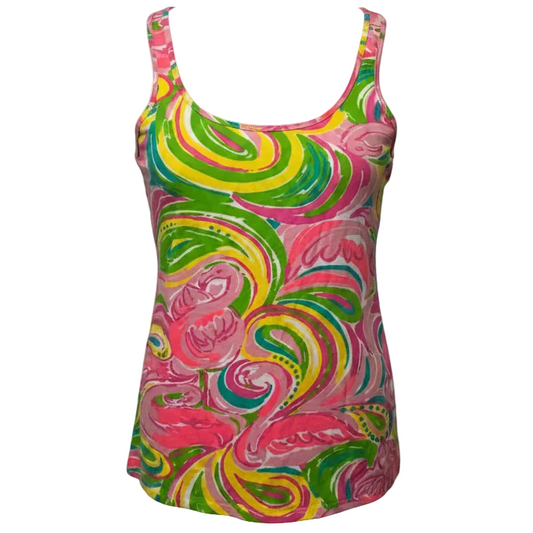 Tabbie Tank Top Designer By Lilly Pulitzer In All Nighter Flamingo, Size: L