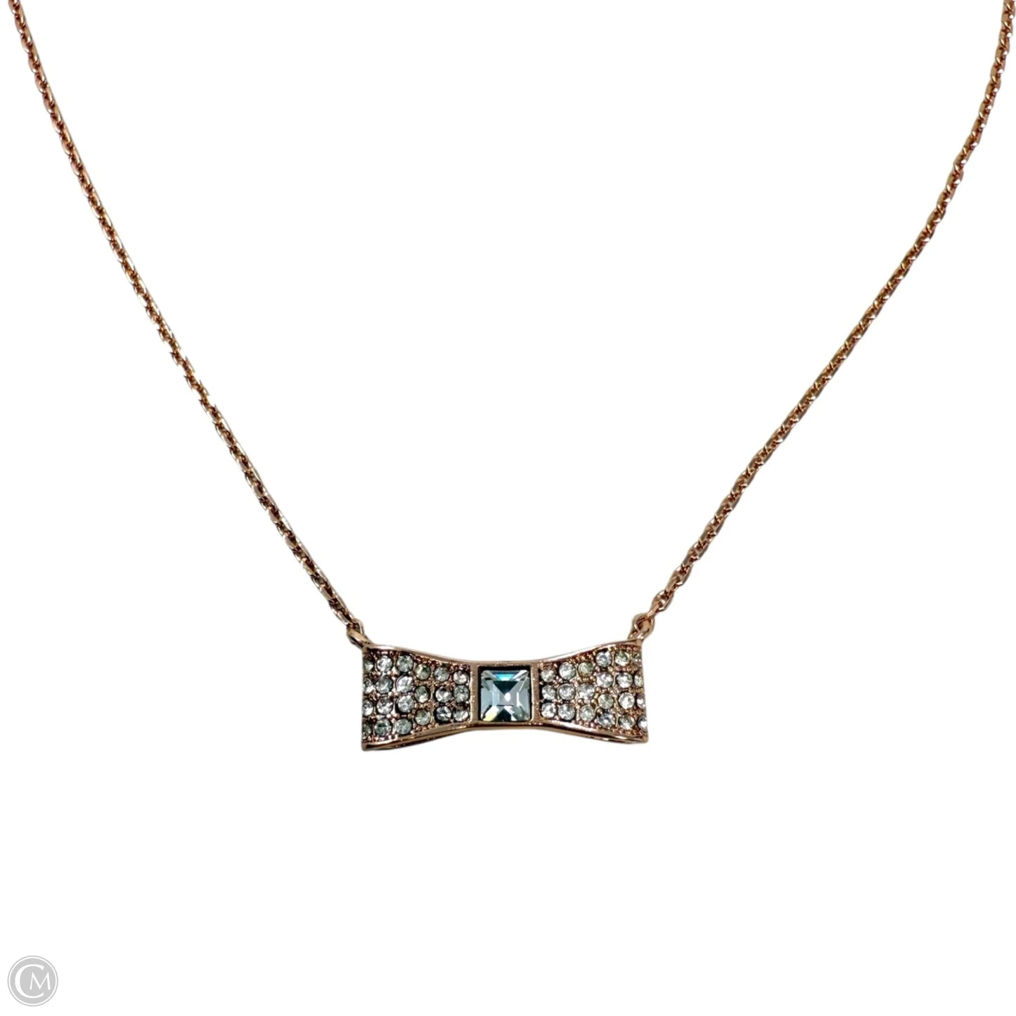 Ready Set Bow Pave Bow Mini Pendant Necklace in Clear/ Rose Gold Designer By Kate Spade