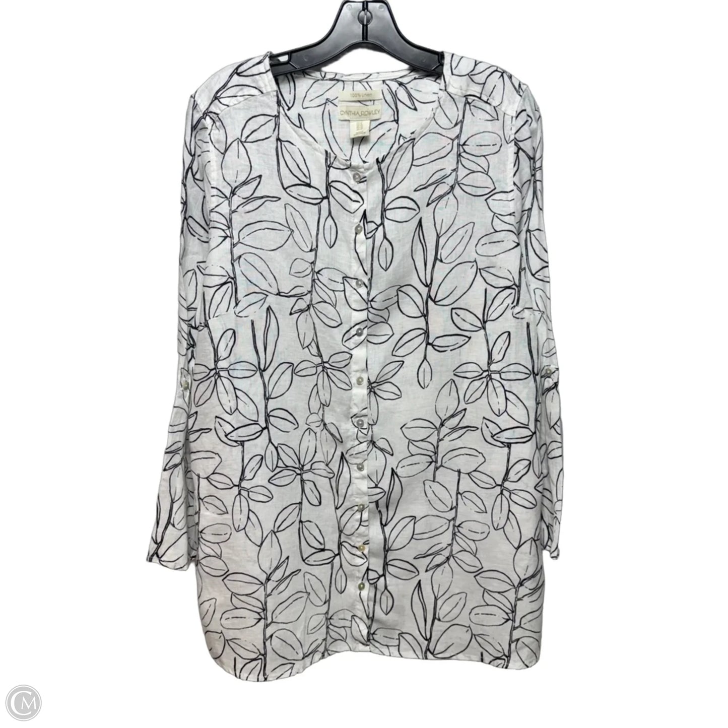 Linen Top 3/4 Sleeve By Cynthia Rowley In Black & White, Size: 1x