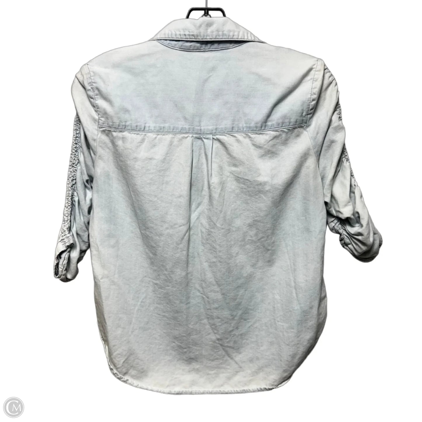 Ruched Sleeve Top 3/4 Sleeve By Veronica Beard In Blue Denim, Size: 2